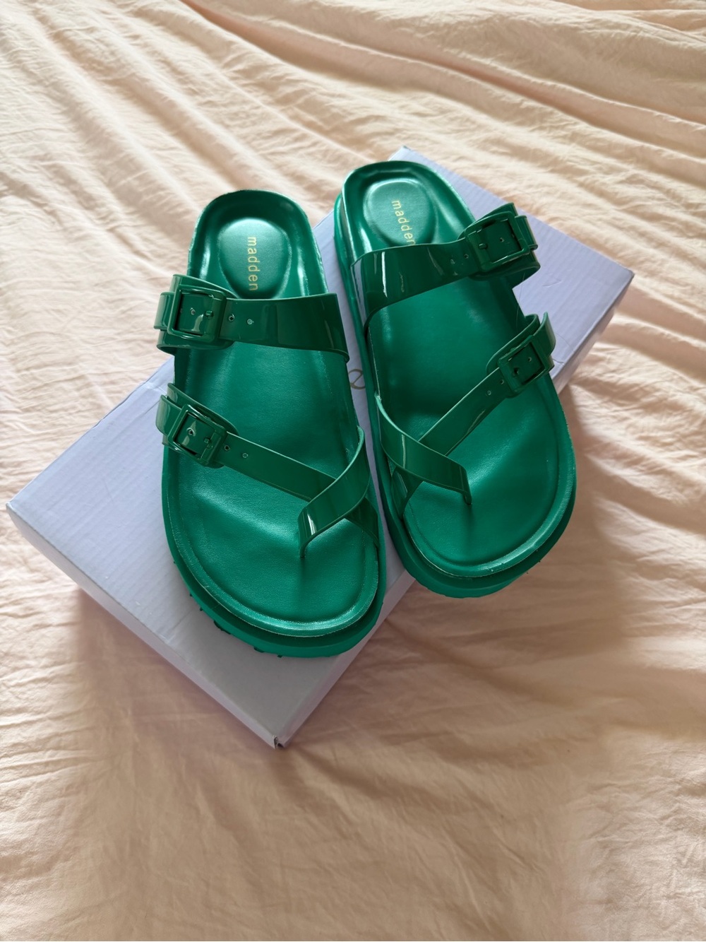 Madden Girl, Brand New Size 7.5 Emerald Green Slide Sandals